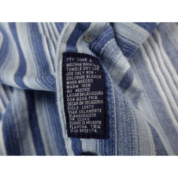 Coliseum Mens XL Blue White Striped Band Collar Long Sleeve Cotton Button Shirt